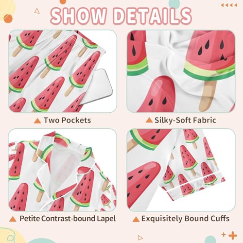 senya Watermelon Ice Cream Satin Summer Pajama Sets Silk Short Sleeve Button Down Sleepwear3