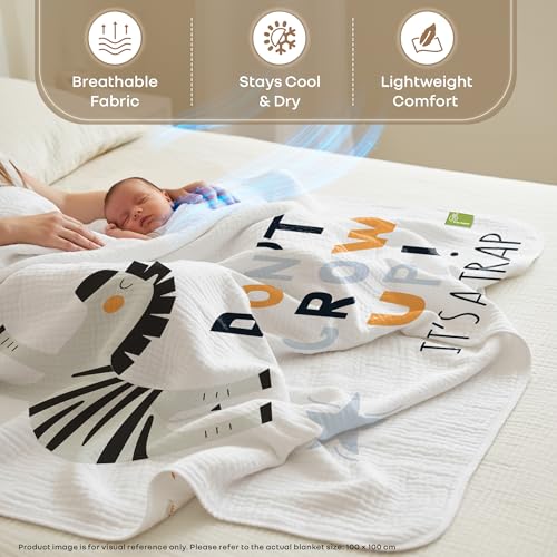 Image of R for Rabbit Softkins Muslin Quilt Blanket for Newborn Baby 3 Layers Muslin Cotton Fabric All-Season Soft Breathable Lightweight & multipurpose Reversible Dohar, 100 x 100 cms, 0+ Months (Zebra White)
