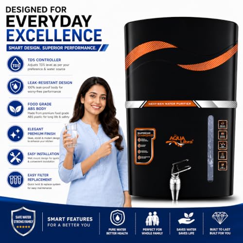 Image of Aqua Libra 10L RO UV UF Water Purifier for Home | UV LED Tank Sanitization | Active Copper Technology | TDS Controller | ISI Certified | Suitable for Borewell, Tanker & Municipal Water