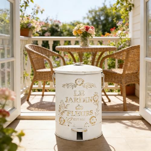 Caneca de basura metálica blanca con tapa y pedal 8 litros miniatura 6