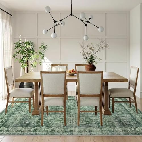 Alfombra verde grande sala de estar comedor textil bohemio retro 5