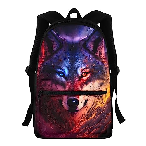 THKVSV Mochila escolar para niños y niñas, con estampado de lobo galaxia, suave, cómoda, con diseño de lobo con iluminación arcoíris, Lobo morado, Talla única, Mochilas daypack