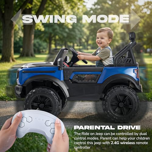Image of Baybee CruzeX 4x4 Battery Operated Jeep for Kids with Parental Control | Baby Ride On Electric Car with RGB Lights, Music & Swing Mode | Rechargeable Battery Car for Kids 2 to 6 Years (Blue)