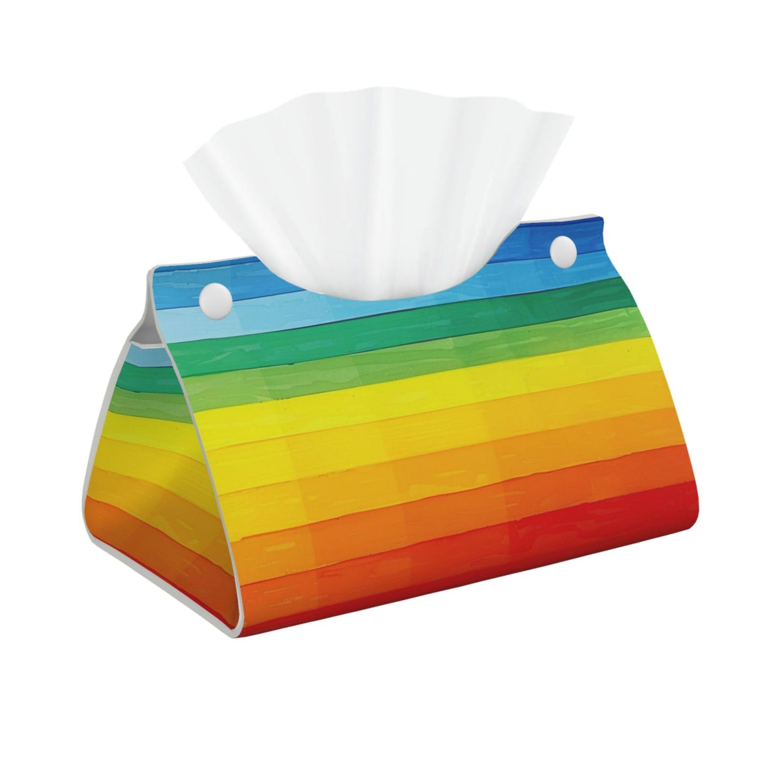 Colorful Rainbow Stripe Print Tissue Box Cover Foldable Tissue Storage Box Leather Tissue Cube Box Holder for Living Room Bedroom Office Car Home Decor