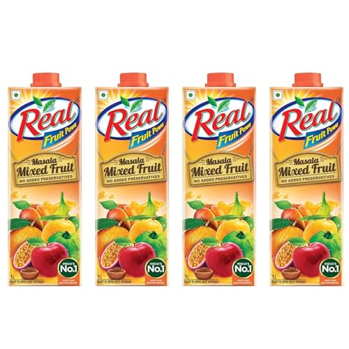 Image of DABUR Real Masala Mixed Fruit Juice - 1L (Pack Of 4) | No Added Preservatives, No Artificial Colours & Artificial Flavours | Goodness Of Best Fruits With Chatpata Masala, Daily Dose Of Fruit Nutrition