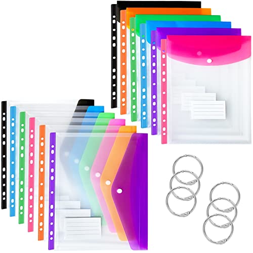 Dokumententasche A4, PANMAY 12 Stück Dokumentenmappe a4 Dreidimensional mit Nruckknopf, 6 Binder Ringe, 6 Farben,mit 11 Binderlöcher und Etikettentasche zum Organisieren von Dokumenten