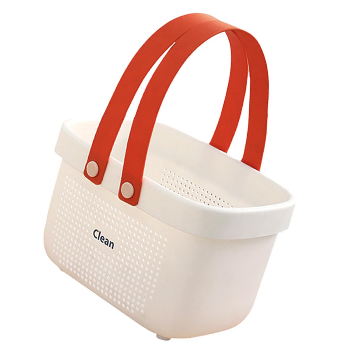 DECHOUS Handheld Bath Basket Portable Shower Caddy Hollow-out Bathroom Storage Basket with Handle Small Orange White for Household