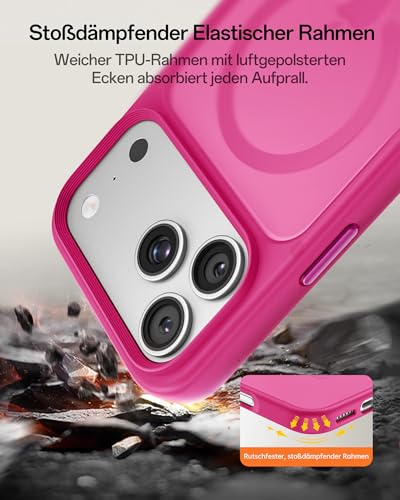 Image of UNBREAKcable Magnetic for iPhone 17 Pro Case 6.3-Inch, Compatible with MagSafe, Full Camera Protection, Built-in Magnetic Ring, Drop Protection Shockproof Slim Phone Cover - Hot Pink