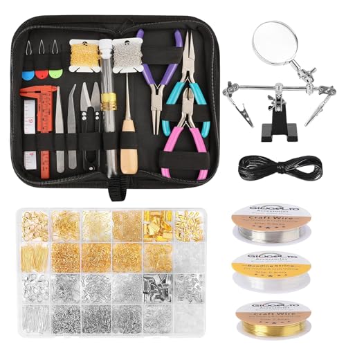 Giwaelro Jewelry Repair Kit for Adults Jewelry Making Supplies with Pliers Wires Findings Necklace Chains Magnifier and Storage Bag