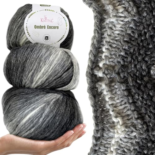 Image of Ombre Encore Chunky Ombre Yarn #5, 3-Pack (507Yds /420G), Black Snowstorm
