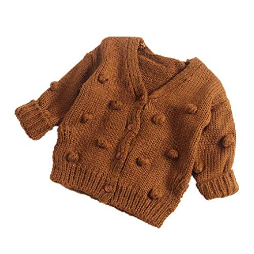 Toddler Baby Girls Winter Coat Pompom Button Knit Sweater Cardigan Kids Long Sleeve Warm Jacket Outerwear (Solid Brown, 2-3T)