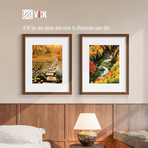 Image of VCK 16x20 Picture Frames 5 Pack, Brown Wood, 11x14 Mat, Glass, for Artwork