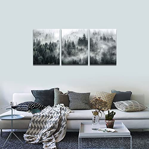 Mhartk66 Canvas Wall Art For Living Room Modern Wall Decorations For Bedroom Foggy Forest Trees Landscape Wall Painting Office Wall Decor Ready To Hang Framed Wall Pictures Home Decor 12X16 3 Panels thumb #2