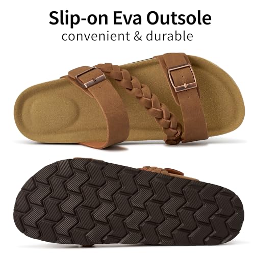 Image of HARENCE Flat Sandals for Women 2026 Comfort Cork Footbed with Adjustable Buckle Summer Slides for Women for Vacation Walking