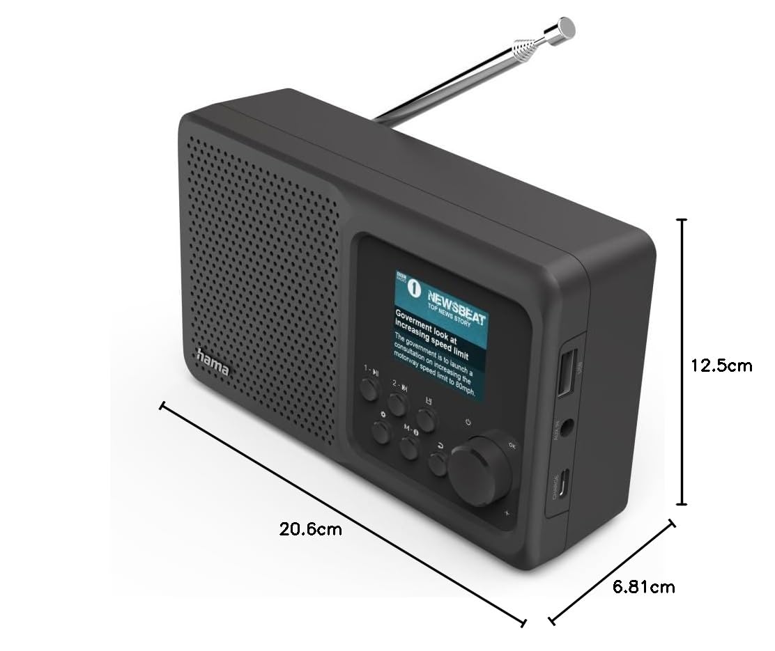 Hama Radio cyfrowe i internetowe z wyświetlaczem (z DAB/DAB+, FM, CD/MP3, Bluetooth 5.0, mono) szare