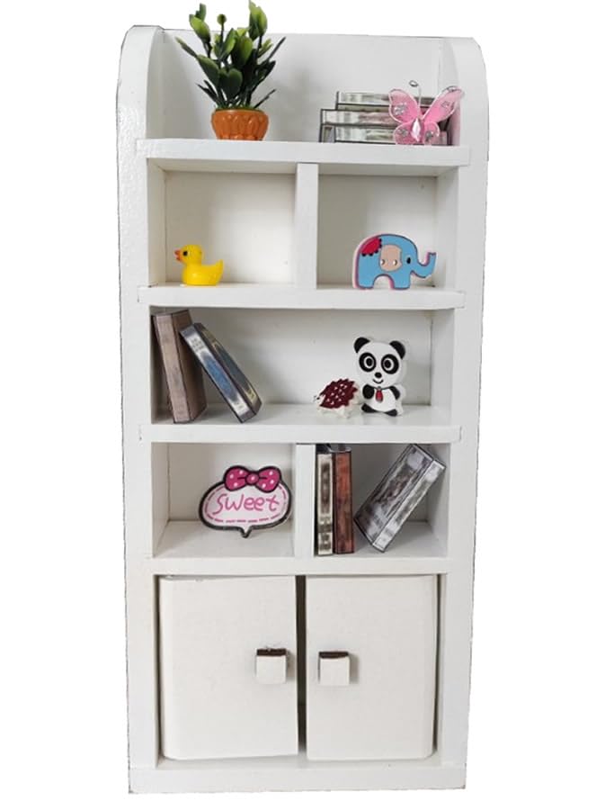 Dollhouse Bookcase, Doll Bookshelf, 1:6 Scale, Miniature 6th scale wooden dollhouse Furniture, Modern dollhouse furniture in white