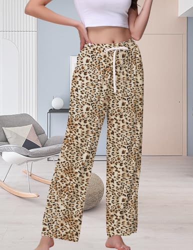 Image of Veseacky Women's Wide Leg Lounge Pants Yoga Pajamas Comfy Stretch Drawstring Pajamas Puls Size Dance Bottoms S-4XL