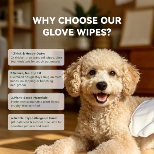 Image of ECO PET Glove Wipes for Dogs & Cats, Hypoallergenic Unscented Cleaning & Deodorizing Bath Wipes, Coconut Oil Nourishing Fur Pet Grooming Gloves, 20pcs