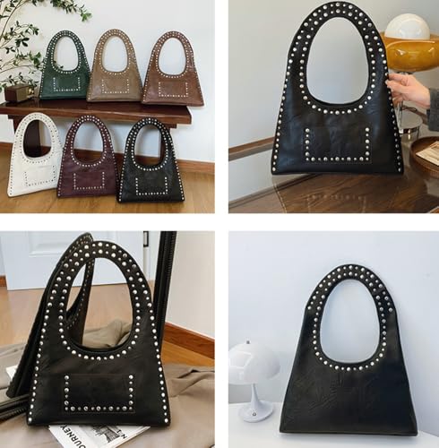 Image of Molodo PU Leather Hobo Bag for Women Vintage Studded Tote Bag Handbag Trendy Shoulder Bag Punk Streetwear Handbag Purse
