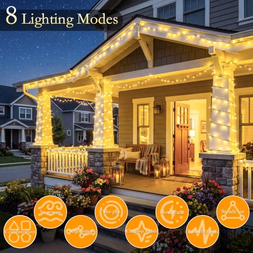 Image of 132FT 400 LED Warm White Fairy Lights, Dark Green Wire 8 Modes Timer, IP44 Waterproof Outdoor Indoor String Lights for Patio Garden Backyard Bedroom Classroom Weeding Christmas Decor