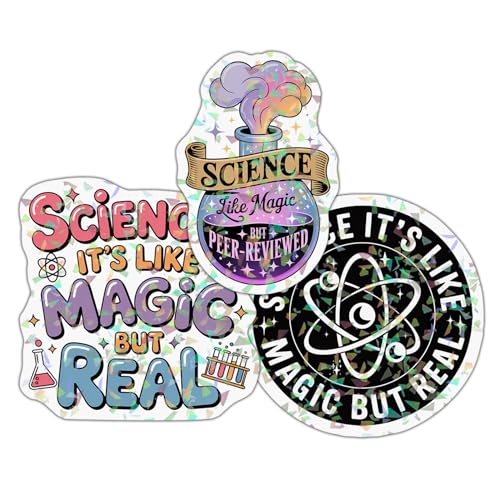 (3 Pcs) Science: It's Like Magic Holographic Sticker, But Real, Science Teacher Sticker, Funny Chemistry Holographic Decals Waterproof Vinyl Sticker for Laptop, Water Bottle, Car, Hard Hat 3 Inches
