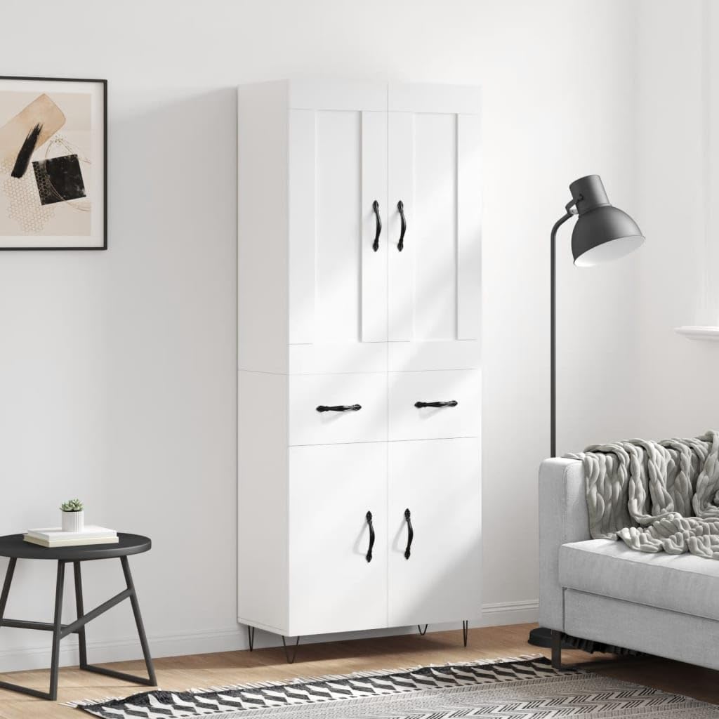 vidaXL Witrynka, biała, 69,5x34x180 cm, materiał drewnopochodny, regał, wysoka szafka, meble do salonu, wysoki regał, mebel do salonu
