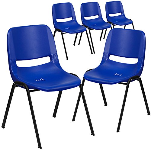 Flash Furniture 5 Pack HERCULES Series 440 lb. Capacity Kid's Navy Ergonomic Shell Stack Chair with Black Frame and 12