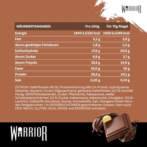 Warrior Raw Proteinriegel 12 x 75 g – Doppelte Schokolade 12 Riegel, ballaststoffreich, mit Protein & Hafer… – Ansicht 5