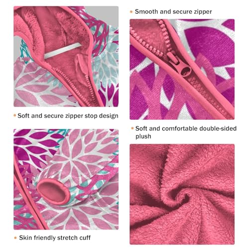 OTVEE Bright Pink Floral Kids Hoodie Jacket Fall Spring Full Zip Warm Outwear Coat3