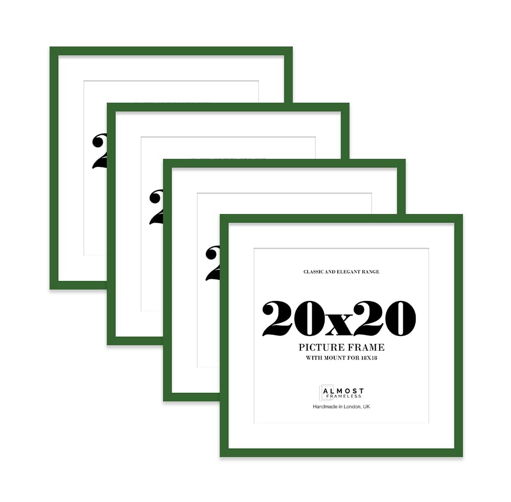 20x20 Green Picture Frame with Mount for 18x18 Photos, Prints - Modern Square Wall Frame, Set of 4