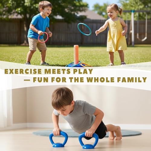 OCES 5-in-1 Kids Exercise Weight Set — Adjustable Fillable Toddler Weights Gym Set (Barbell, Dumbbells, Kettlebell, Ring Toss, Push-up) Kids Workout Equipment Beginner Home Gym Fitness Toy - Image 5
