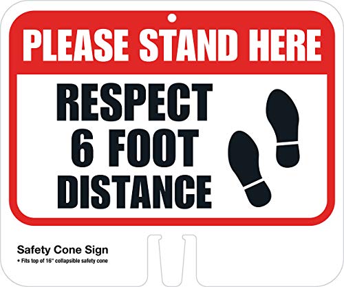 Panneau de sécurité Please Stand Here Hillman 843866 en coroplast noir et rouge 25,4x30,5 cm
