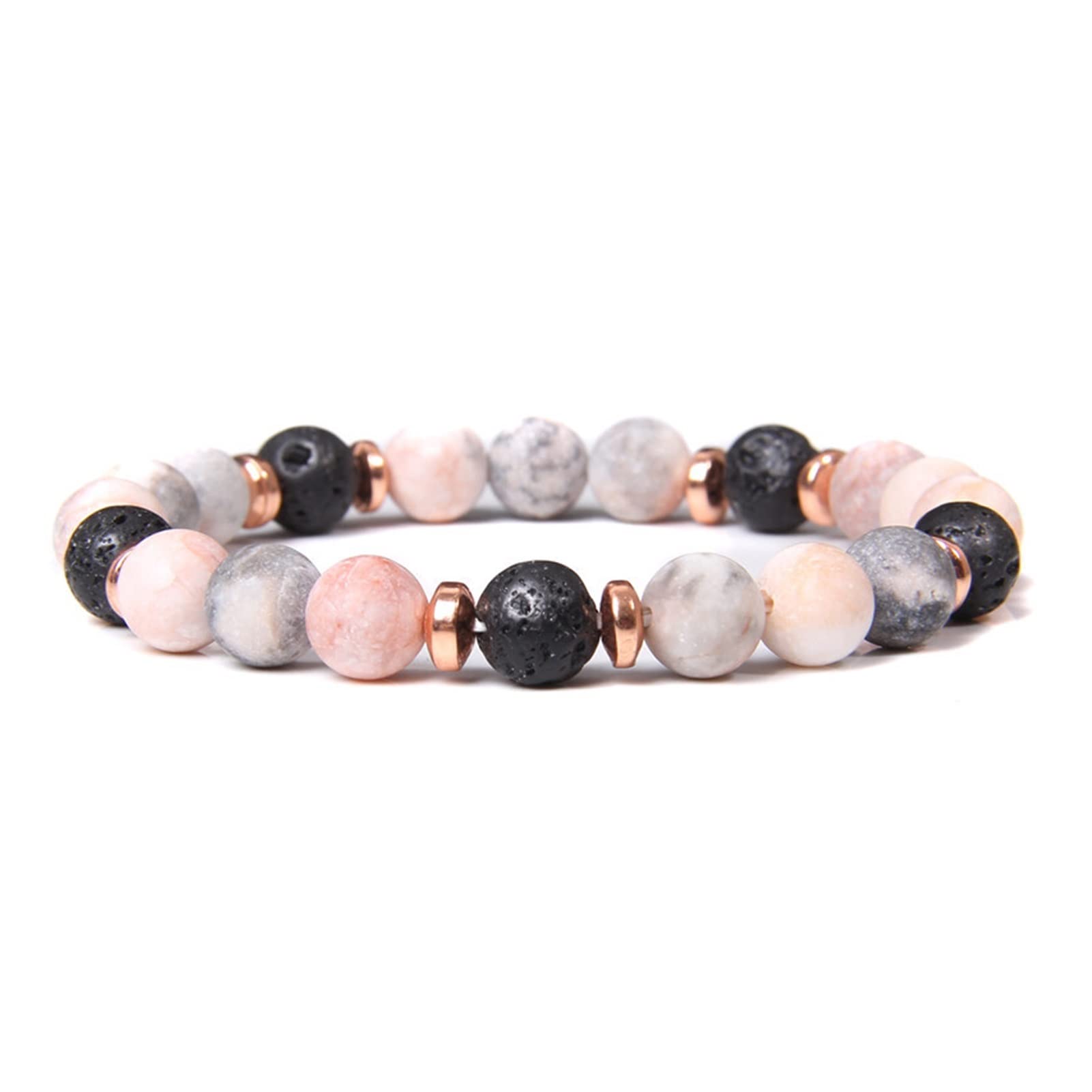 WZGWDC Natürliches rosa Zebra-Stein-Perlen-Armband, 8 mm, Lava-Vulkan-Perlen, Charm-Schmuck, passend für Damen und Herren, freundschaftsspezifisch