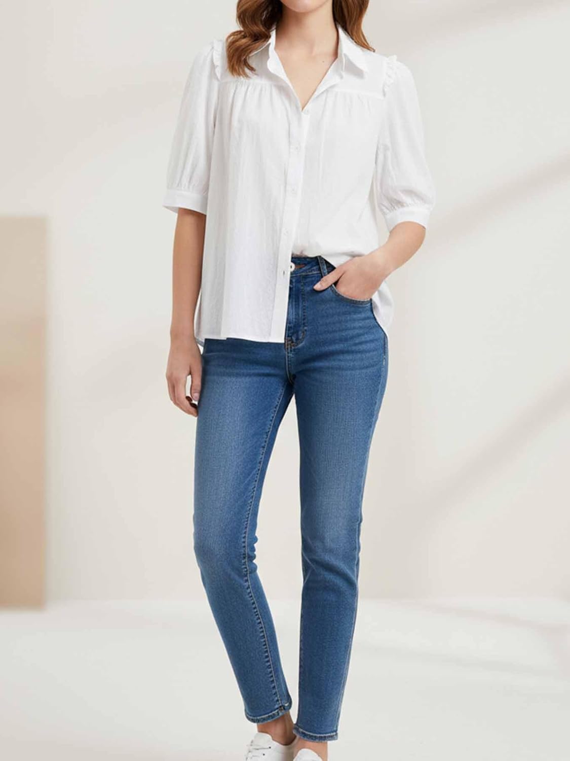 LUSMAY Women's 100% Cotton Half Sleeve Button Down Blouse - Summer Casual and Elegant Shirts - Image 6