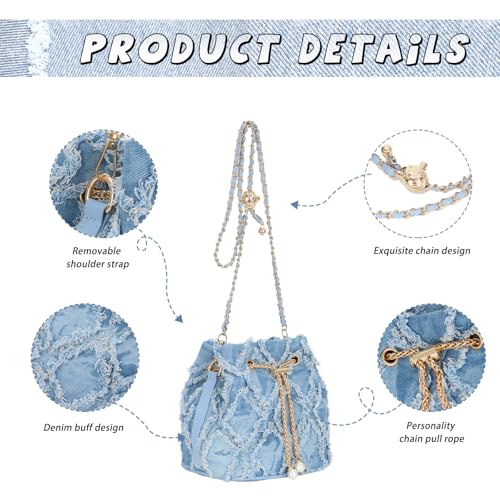 Image of GOKTOW Small Denim Bucket Bag for Women, Jean Purse Crossbody Bags Denim Tote Handbag