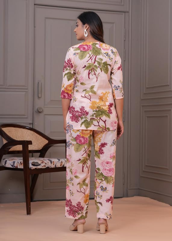 Image of Women Cotton Relaxed Fit Fit and Flare Suit | Printed Night Suit | Half Sleeve Co-Ord Set