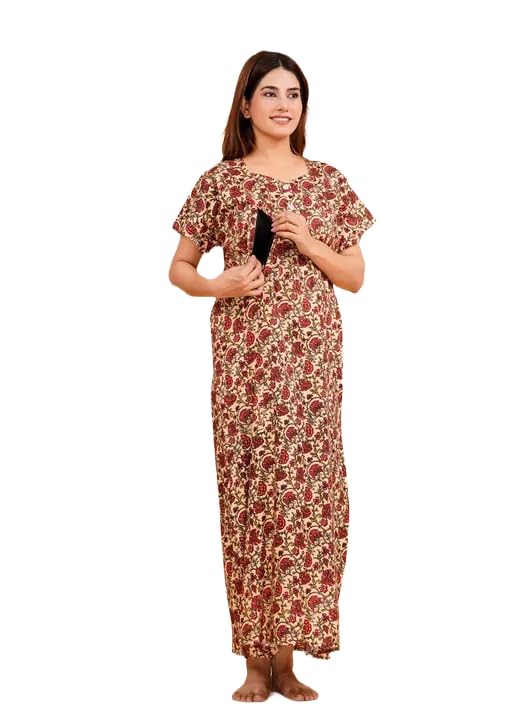 Padmavati Creation' Maternity Feeding Nighty with Front Zipper Soft Cotton Nursing Night Dress for Pregnancy & Breastfeeding CTN_NGT_FLO_36-image-8