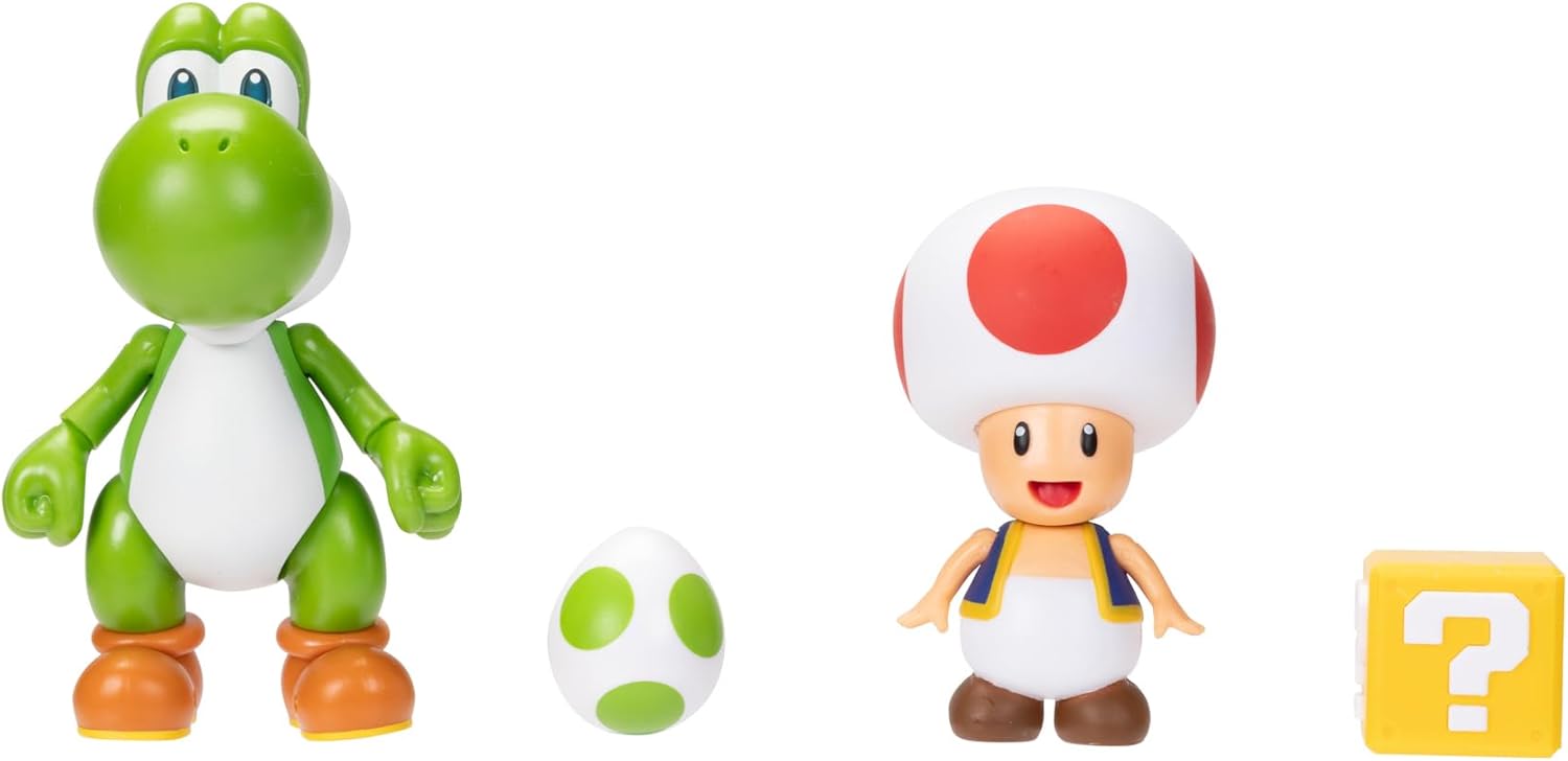 Super Mario Nintendo 4 Inch Action Figure 2-Pack: Yoshi & Toad with Accessories - Image 2