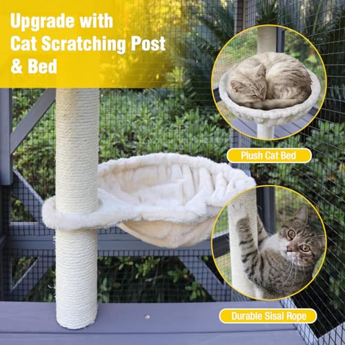 Image of 62.8'' Cat Catio Enclosure, Multi-Level Cat Cage with Jumping Platforms, Sisal Scratching Post & Weatherproof Roof Cover, Solid Fir Wood Cat House for Indoor Outdoor Use, Grey (Fits 2-3 Cats)