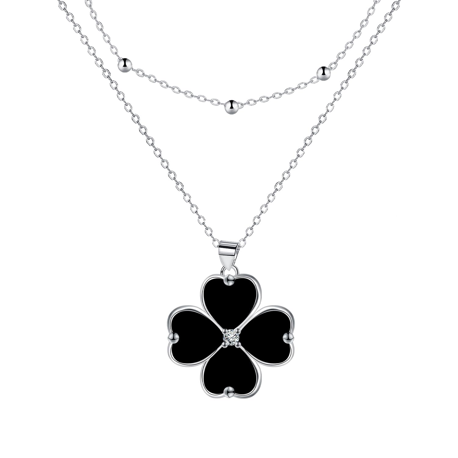 Yinsen Trebol 4 Hojas Collar Mujer Plata de Ley 925 Collares, Ajustable 45+5cm Amistad Collar,Regalos para Mujeres