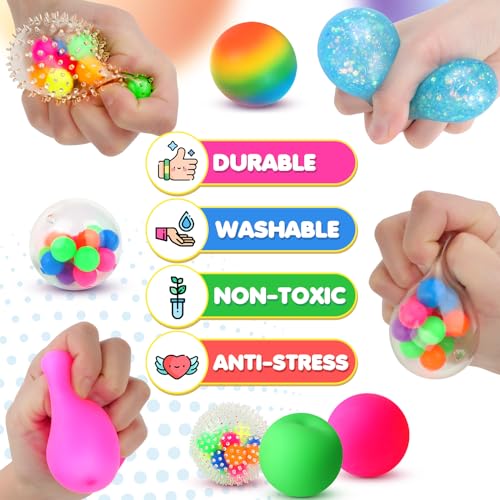 LESONG 6 Stück Sensory Stressballs, Anti Stress Bälle Fidget Spielzeug für Kinder Erwachsene, Squishy Balls Anti Stress Spielzeug für ADHD Autismus Geburtstag Klassenzimmer Geschenke
