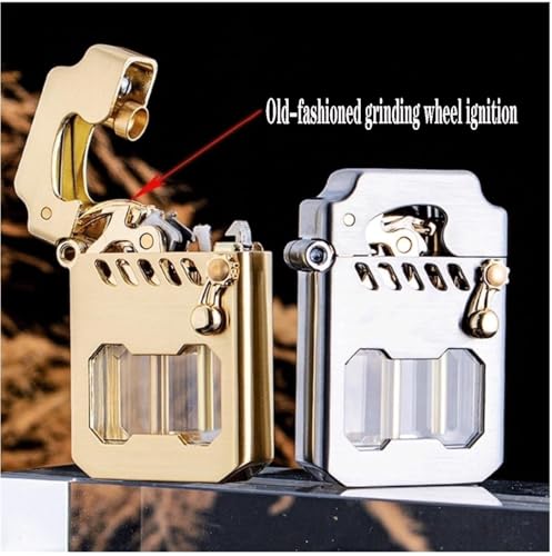 Encendedor mecánico retro de queroseno transparente oro miniatura 5