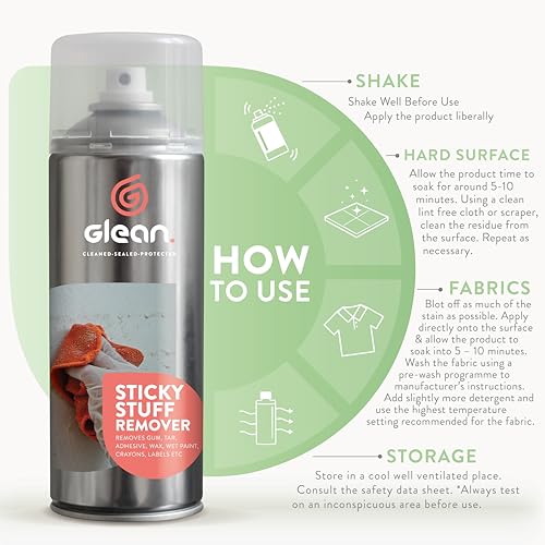 GLEAN Klebriges Zeug-Entferner-Gel-Spray | Tropffrei | Entfernt Klebeband, Etiketten, Kaugummi, Teer, Fett | Mehrere Oberflächen: Holz, Glas, Metall, Fliesen, lackierte Oberflächen | 400 ml