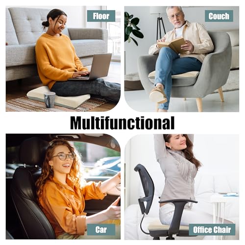 Image of HOMBYS Tufted Furry Recliner Seat Cushion for Elderly Foam Curved Edge Large Square Seat Cushion for Recliner Chair, Floor Pillow, Office Chair, Car, No Pressure on Thighs(Beige)