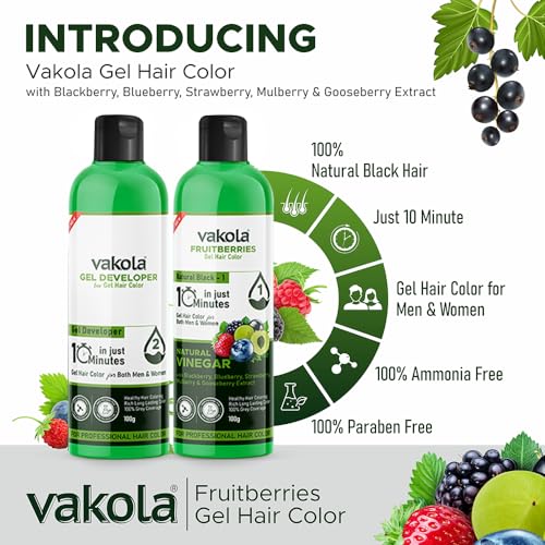 Fruitberries Natural Black Long Lasting Natural Fruit Vinegar Professional Gel hair Color for Both Men & Women (100ml x 2(Black Gel Hair Color & Developer)) - Image 3