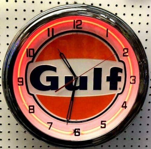 Miniatura 2 de Señal de la gasolinera del motor de la gasolinera del motor solo reloj de neón naranja ningún Nox Gulftane Y