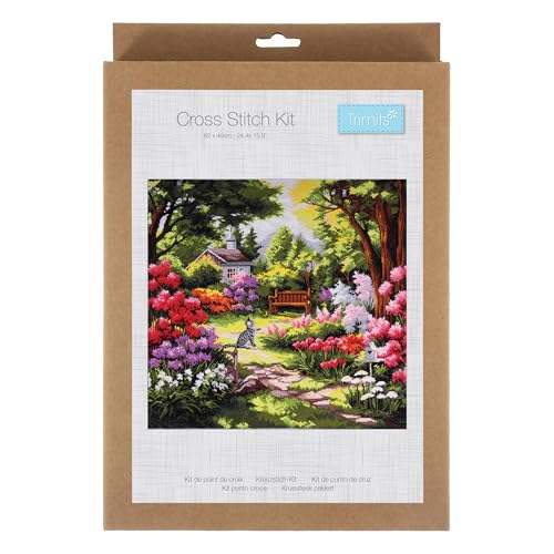 Trimits Large Cross Stitch Kits - Counted Embroidery Needlework for Adults Beginners Kids, Christmas Gifts Wall Art, (Frame Not Included) 14 Count, Garden - Image 2