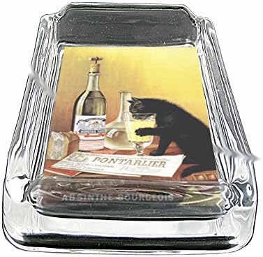 Absinthe Bourgeois Black Cat Glass Square Ashtray D-062