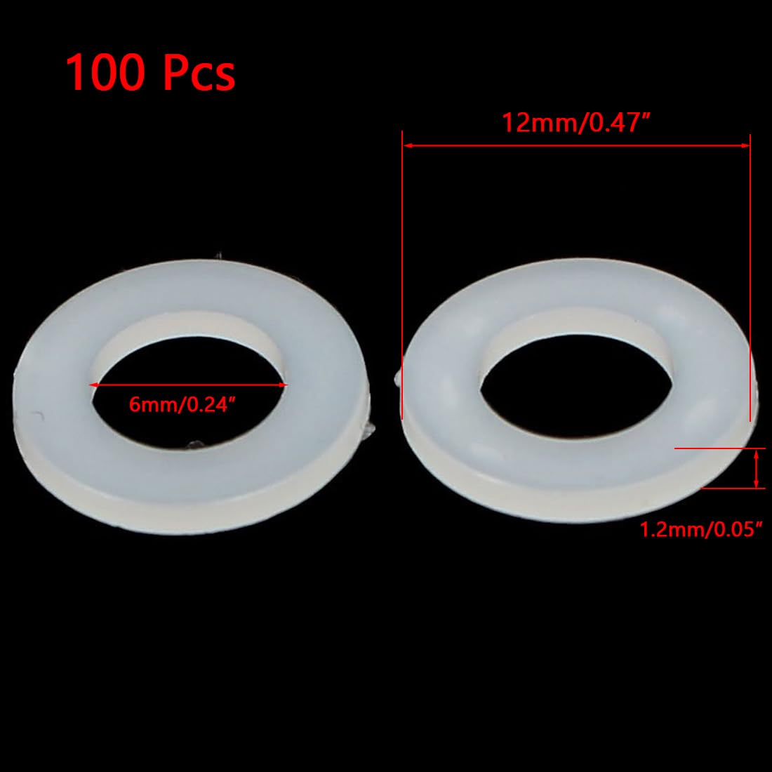 TA-VIGOR 100Pcs White Nylon Flat Washers, M6 x 12mm x 1.2mm, Insulating O-Ring Gaskets, Tap Sealing Spacer for Faucet Pipe - Image 2