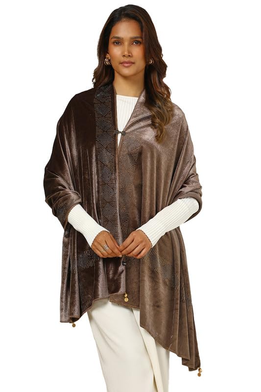 soch Womens Velvet Shawl With Stone Work-picture-58